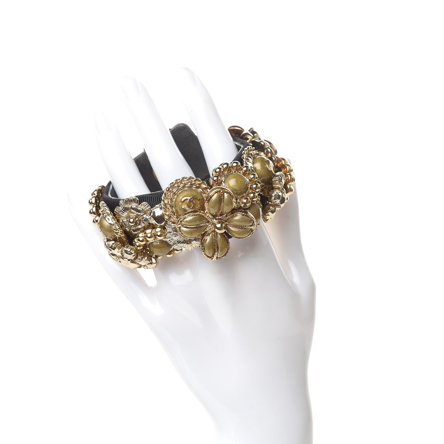 Chanel Gripoix Poured Glass Camellia Bracelet Gold 2 of 4