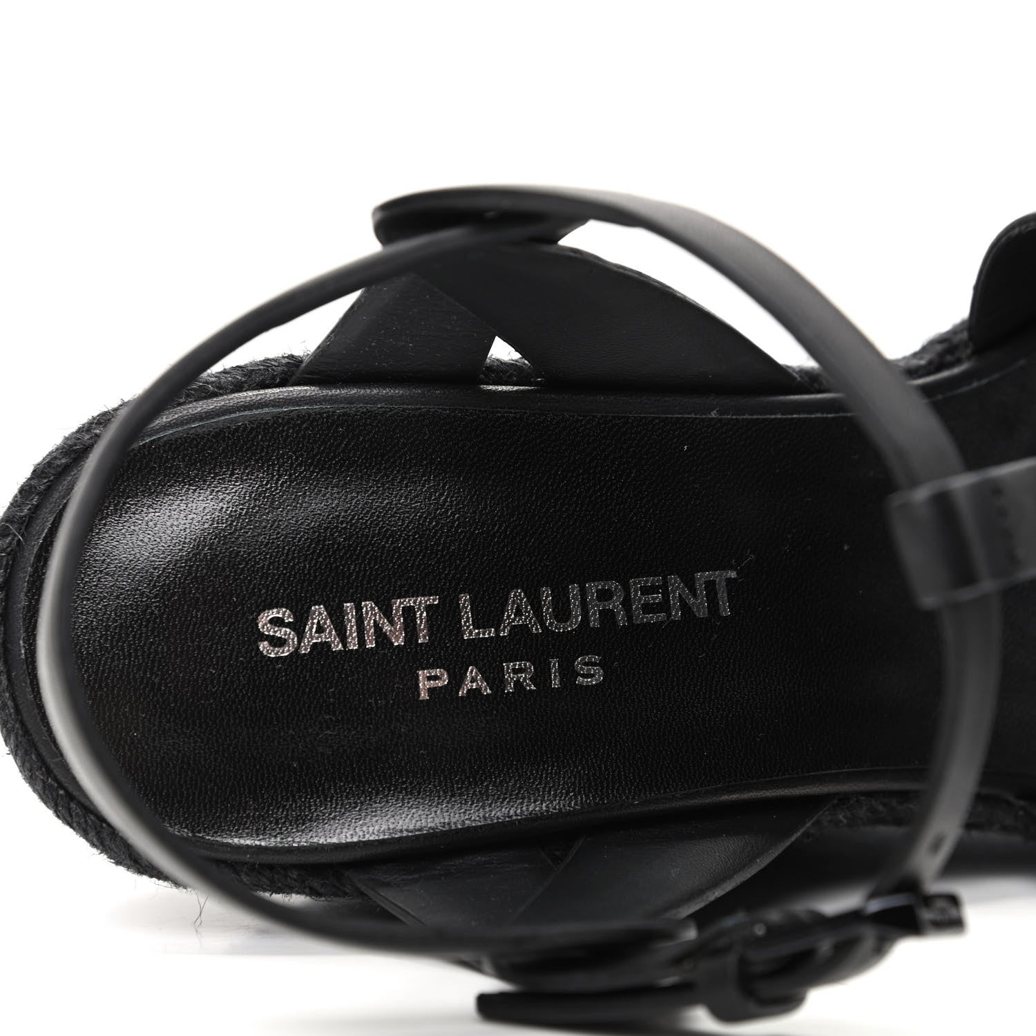 Saint Laurent Calfskin Tribute 95 Platform Espadrille Wedge Sandals 36.5 Black 7 of 8