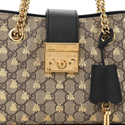 Gucci GG Supreme Monogram Bees Small Padlock Tote Beige Oro Black 8 of 11