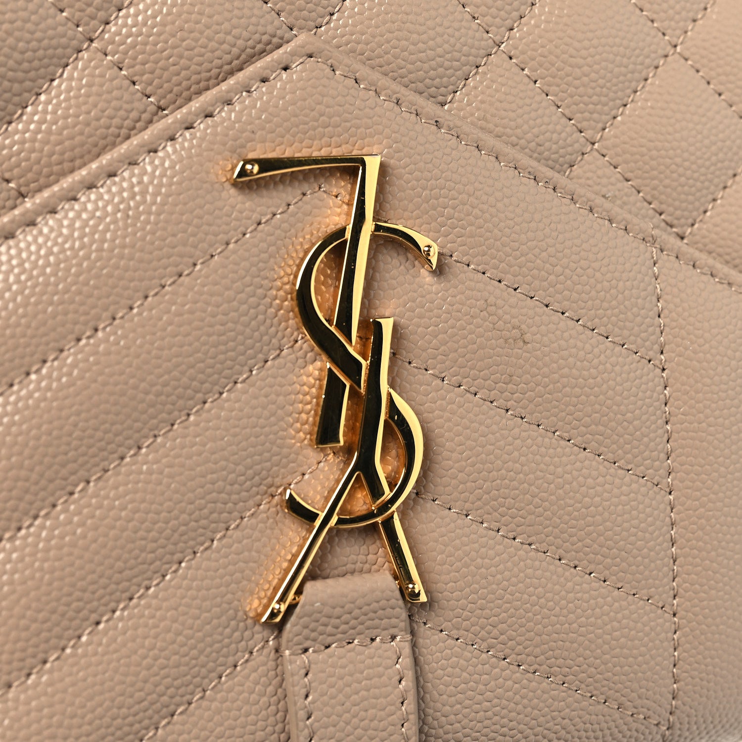 Saint Laurent Grain De Poudre Mixed Matelasse Triquilt Monogram Chain Wallet Dark Beige 11 of 12