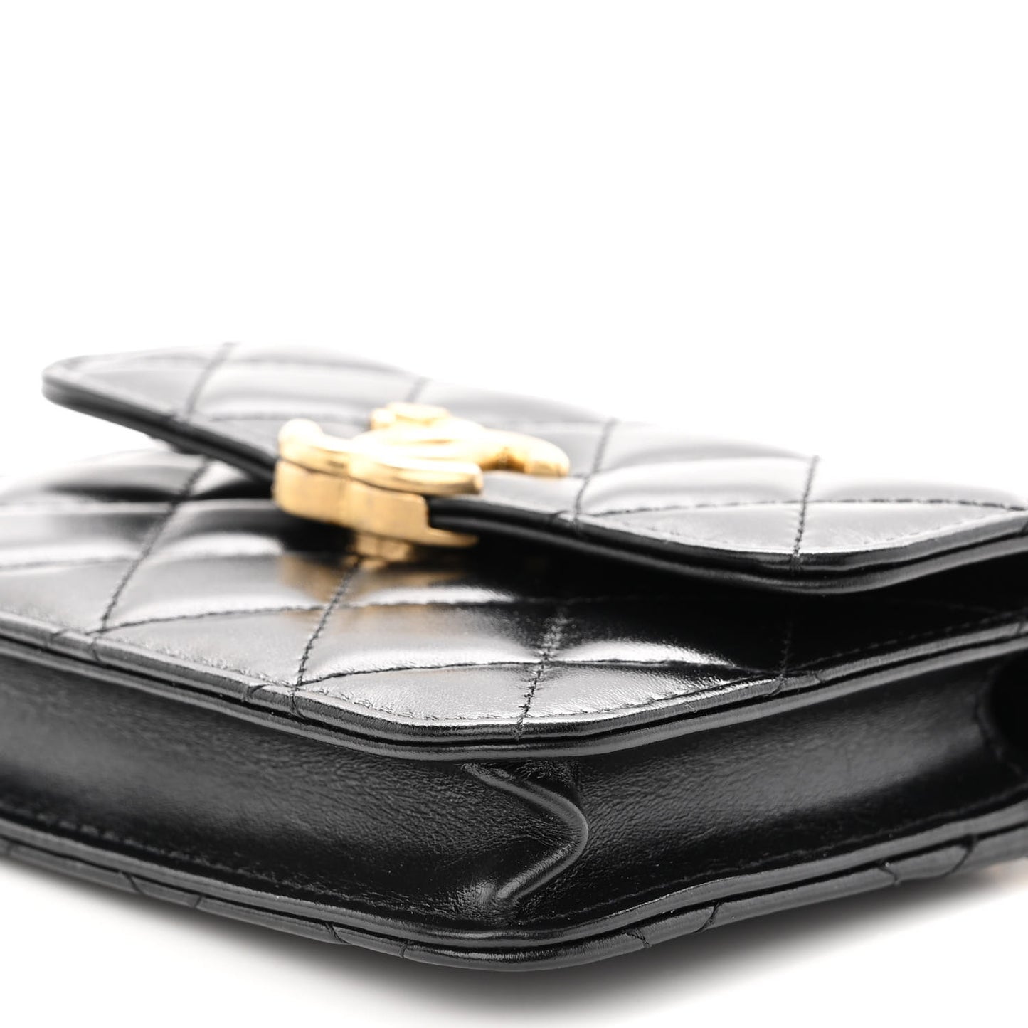 Calfskin Quilted Perfect Fit Coin Purse With Chain Black