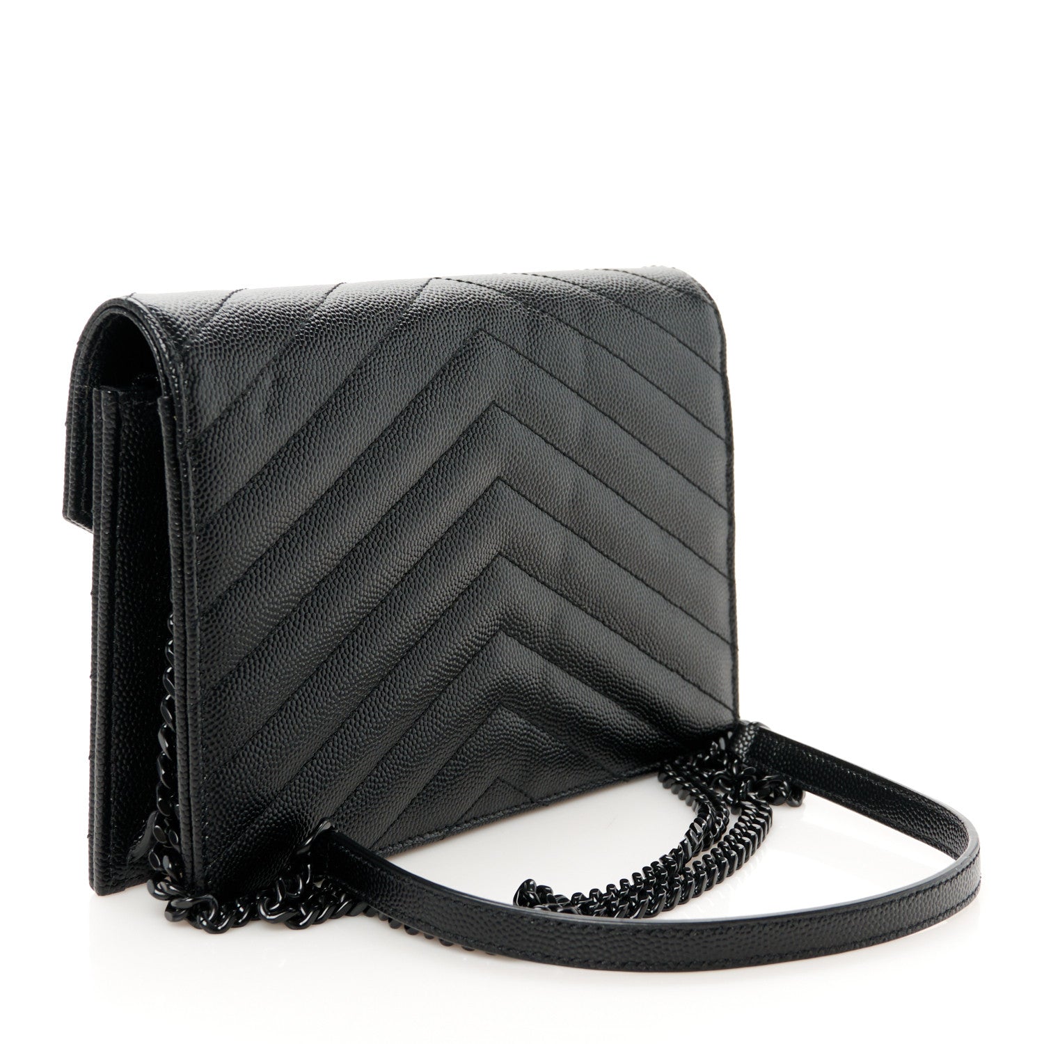 Saint Laurent Grain De Poudre Matelasse Chevron Monogram Monochrome Envelope Chain Black Black 3 of 9