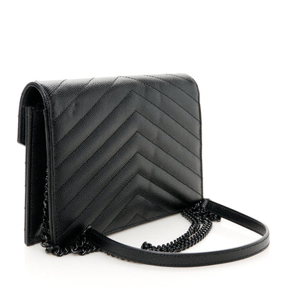 Saint Laurent Grain De Poudre Matelasse Chevron Monogram Monochrome Envelope Chain Black Black 3 of 9