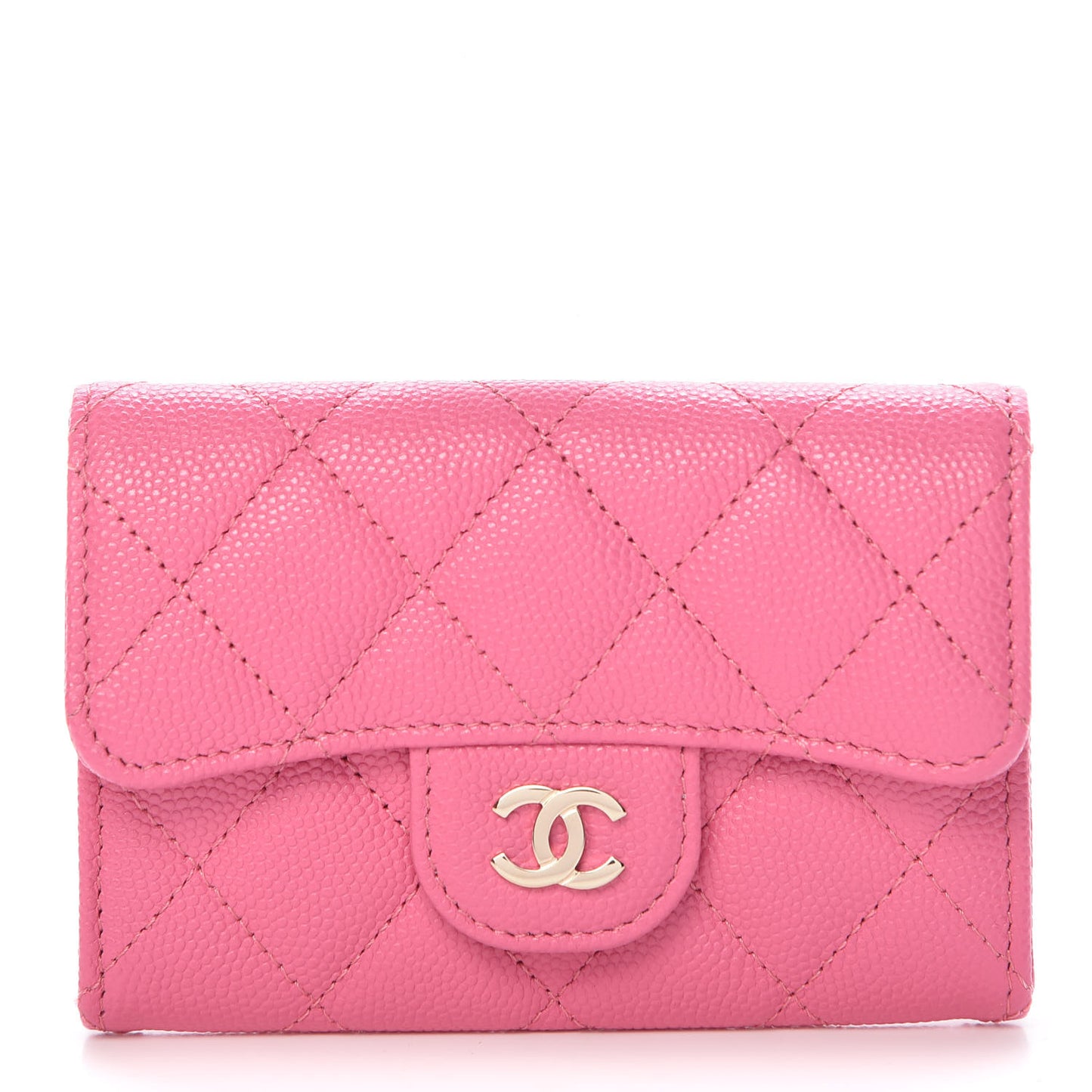 Caviar Quilted Flap Card Holder Pink