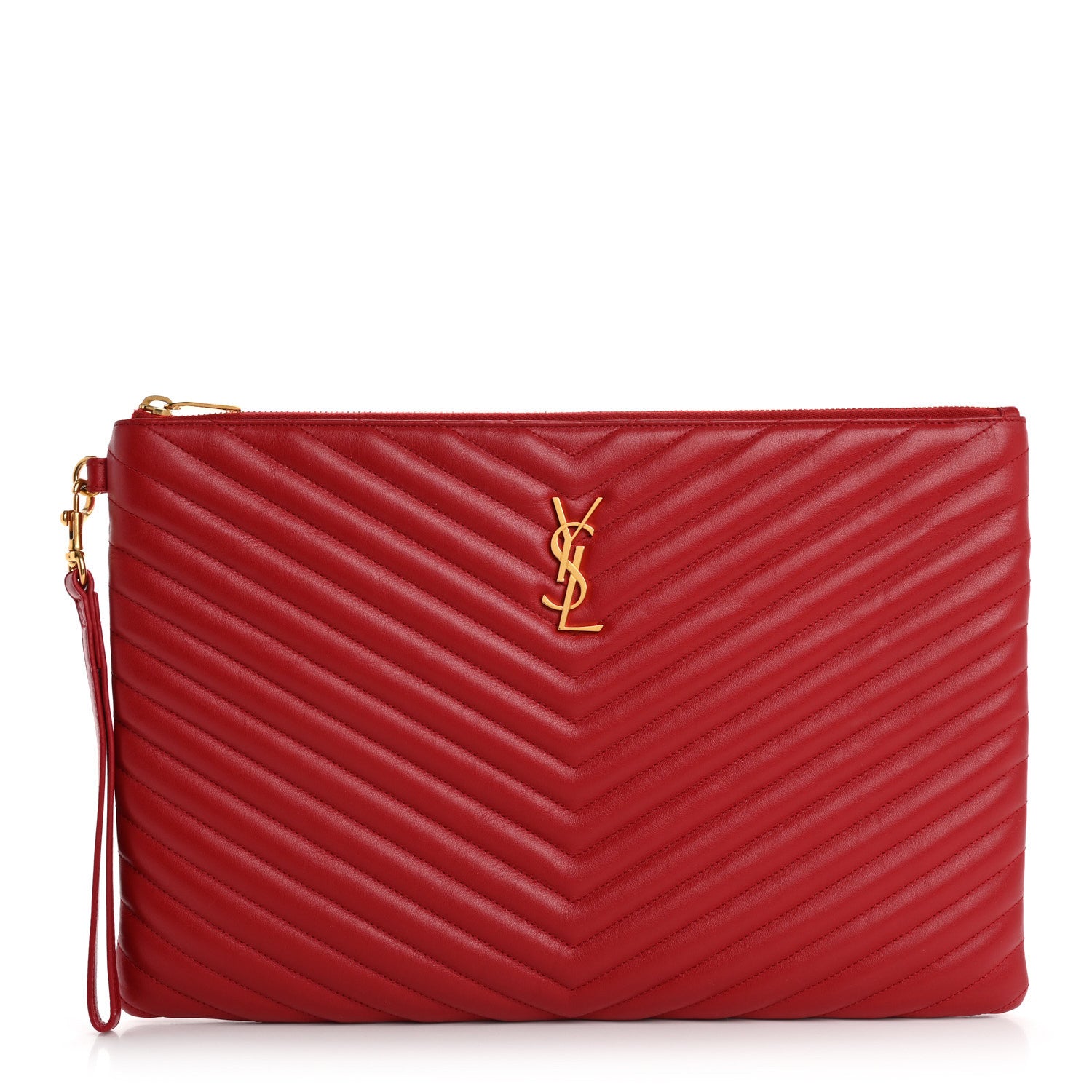 Saint Laurent Calfskin Matelasse Chevron Monogram Document Holder Rouge Eros 1 of 13