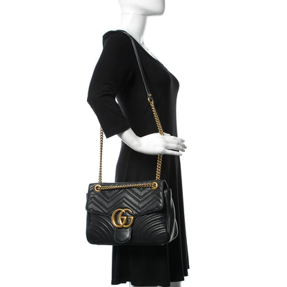Gucci Calfskin Matelasse Medium GG Marmont Shoulder Bag Black 2 of 14