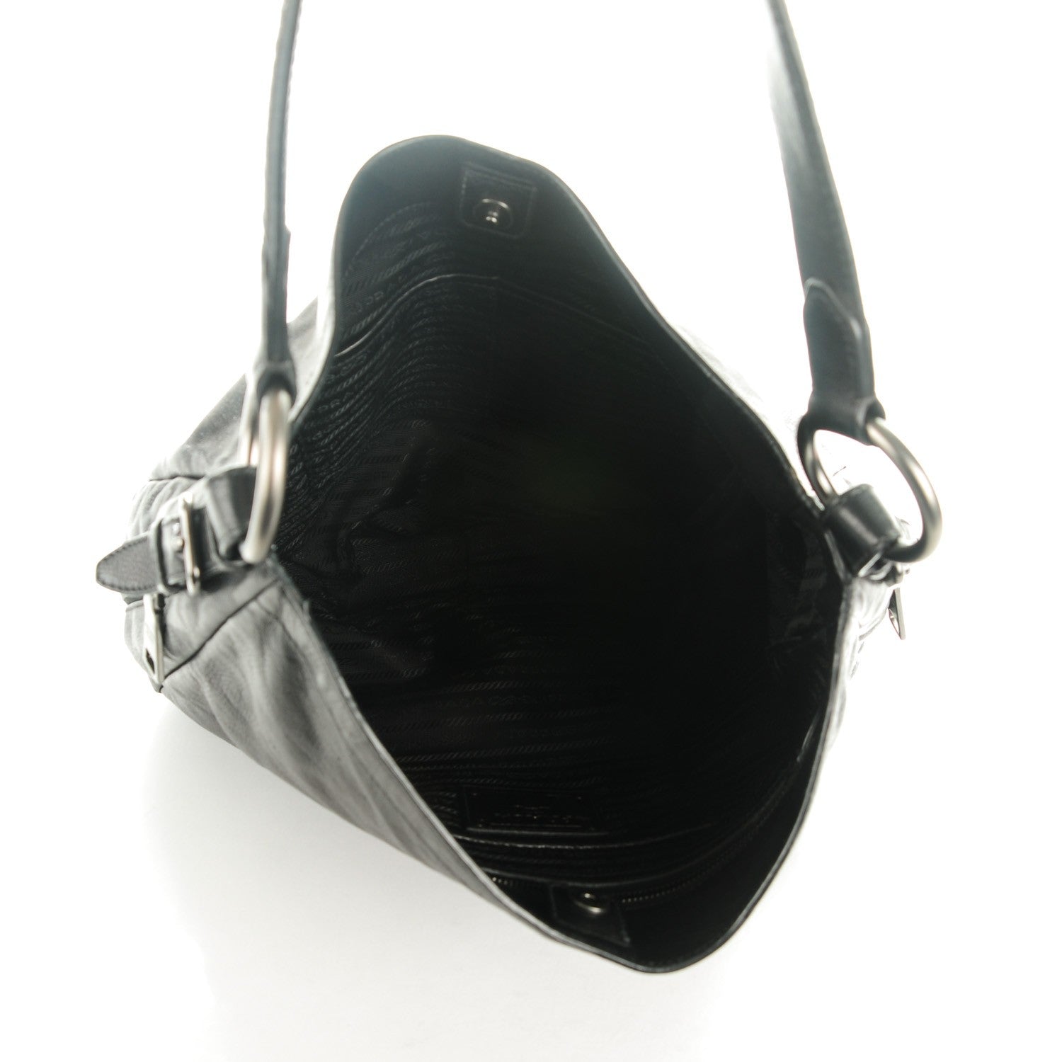 Prada Glace Calf Zip Around Hobo Nero Black 5 of 8