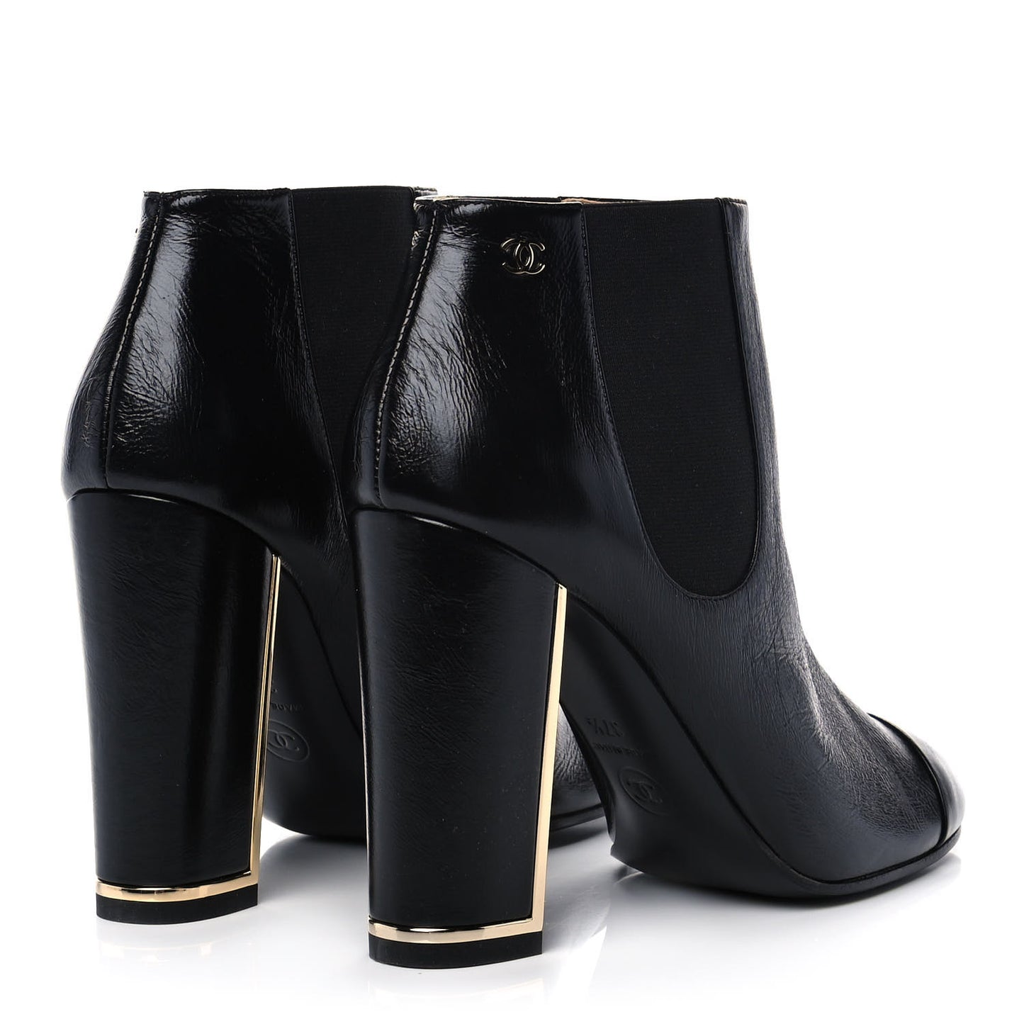 Crinkled Calfskin Cap Toe CC Short Ankle Boots 37.5 Black