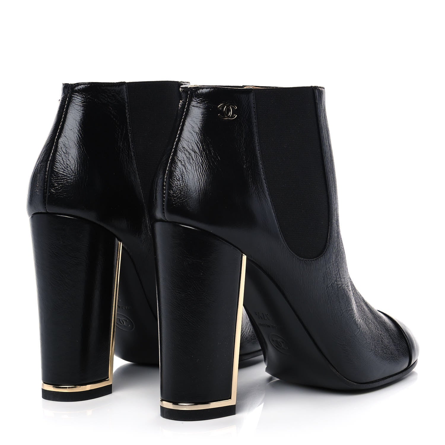 Chanel Crinkled Calfskin Cap Toe CC Short Ankle Boots 37.5 Black 4 of 11