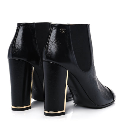 Chanel Crinkled Calfskin Cap Toe CC Short Ankle Boots 37.5 Black 4 of 11