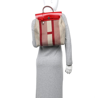 Hermes Vache Hunter Toile H Vibration Herbag a Dos Retourne Backpack Bordeaux Ficelle Rouge Piment 2 of 11
