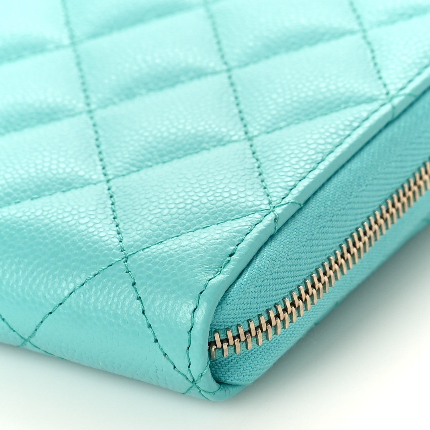 Chanel Caviar Quilted Large Gusset Zip Around Wallet Turquoise 9 of 9