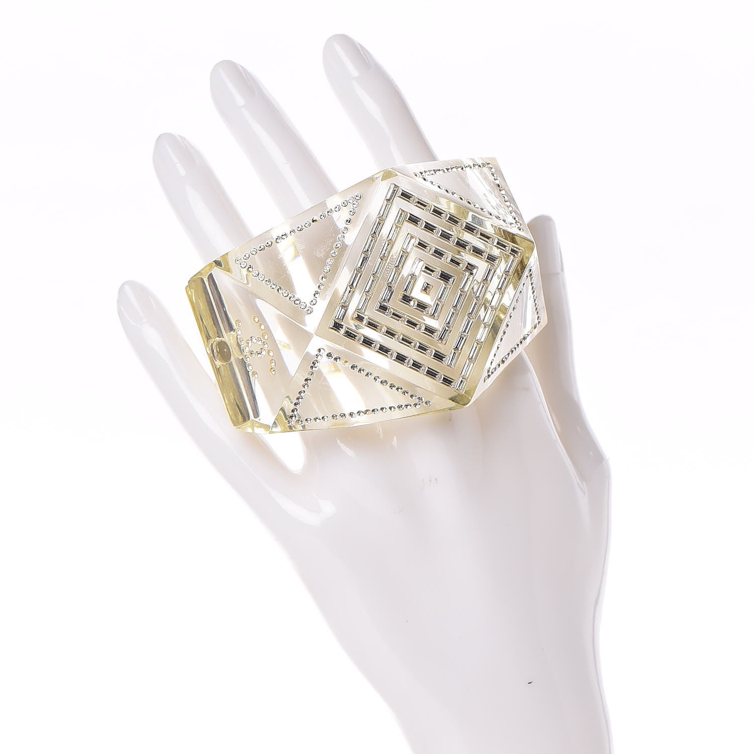 Chanel Resin Translucent Geometric Crystal Cuff 2 of 9