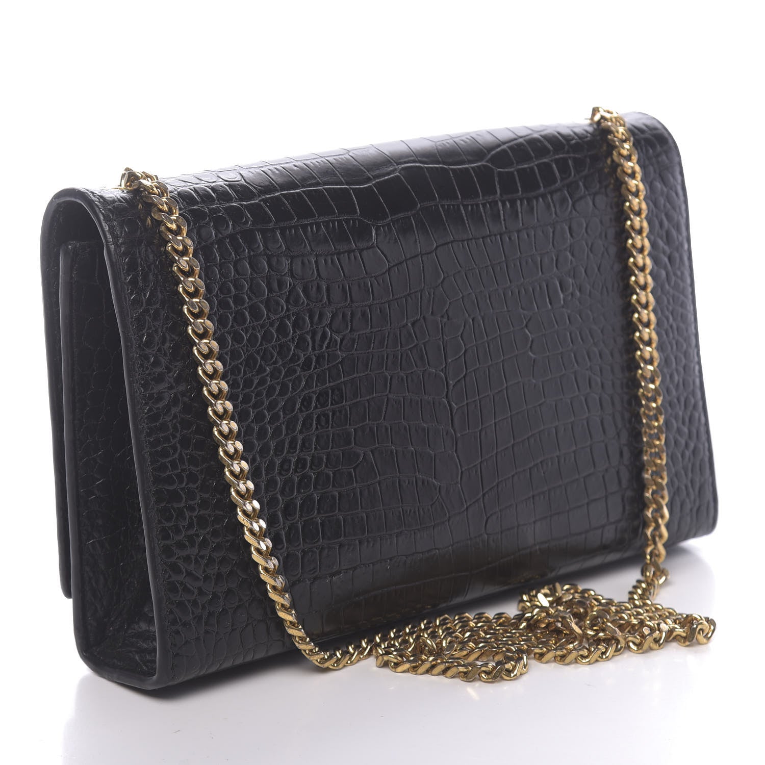 Saint Laurent Calfskin Crocodile Embossed Medium Classic Monogram Kate Tassel Satchel Black 3 of 9