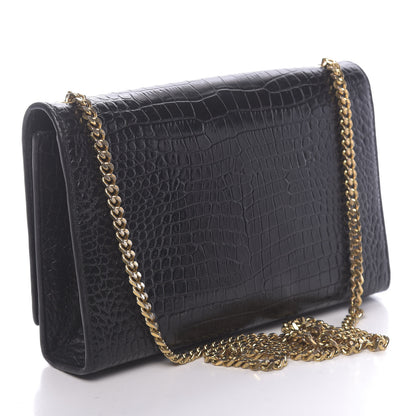 Saint Laurent Calfskin Crocodile Embossed Medium Classic Monogram Kate Tassel Satchel Black 3 of 9