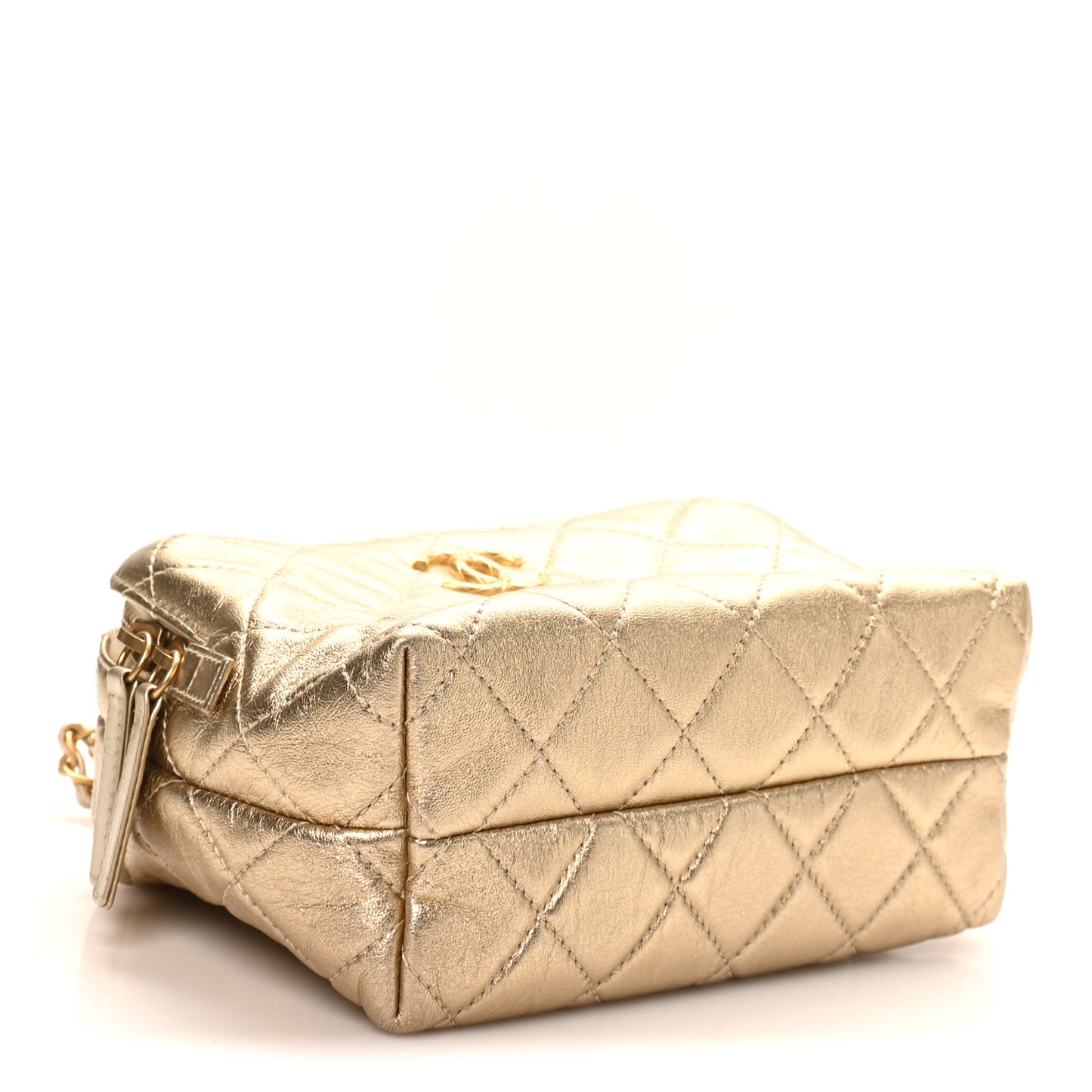 Metallic Lambskin Quilted Mini Bowling Bag Gold