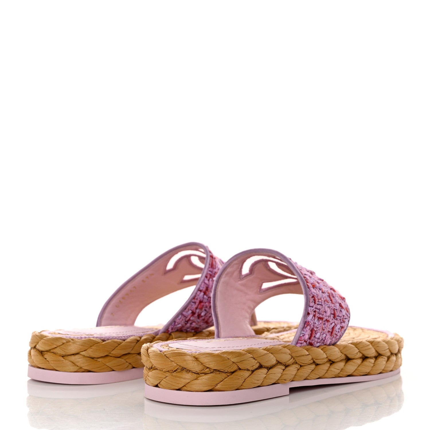 Chanel Tweed CC Thong Sandals 37.5 Light Purple Pink Red 4 of 9