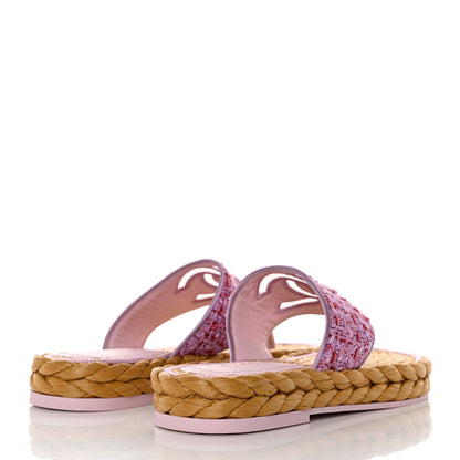 Chanel Tweed CC Thong Sandals 37.5 Light Purple Pink Red 4 of 9