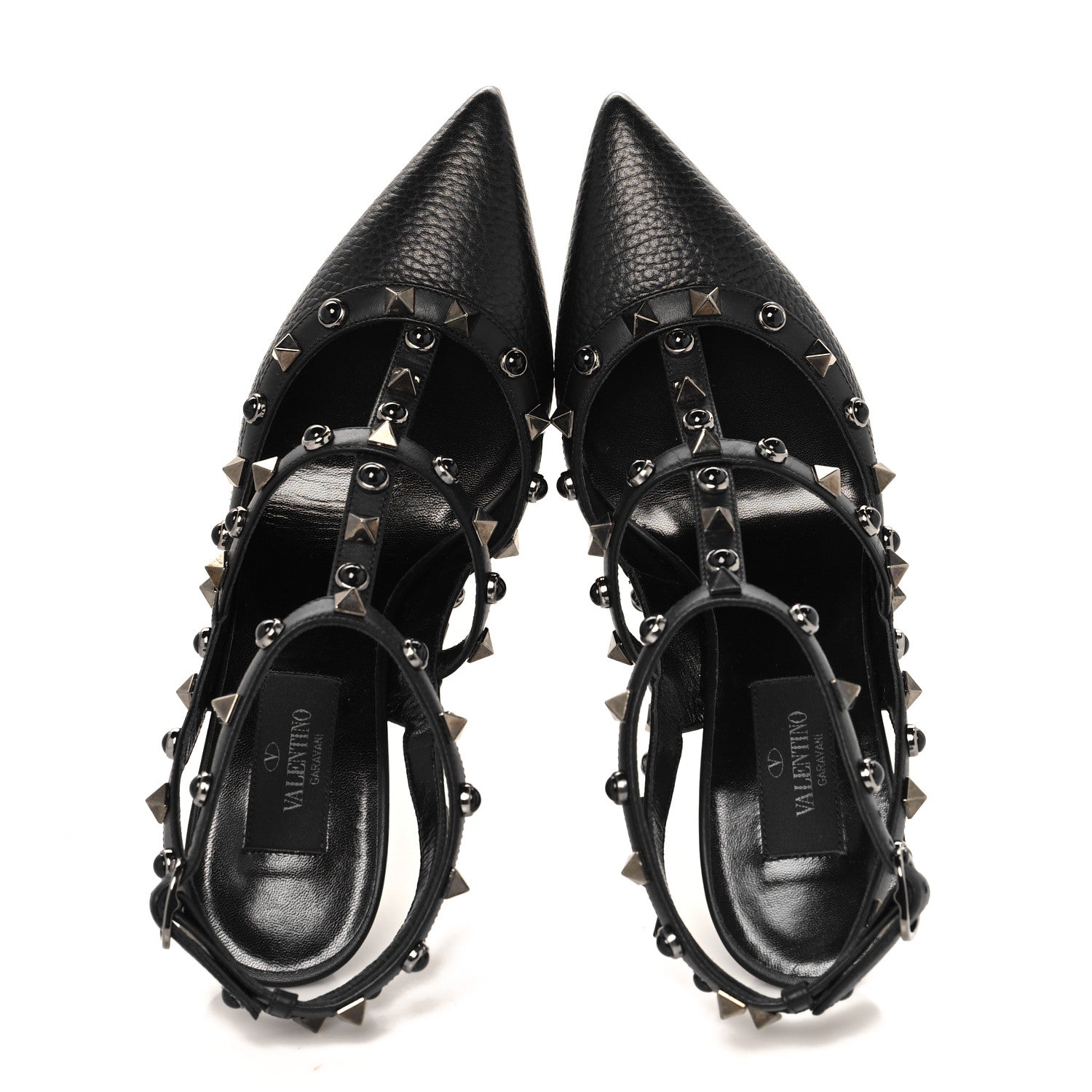 Valentino Garavani Pebbled Calfskin Onyx Rockstud Rolling Ankle Strap 100mm Pumps 37 Black 2 of 10