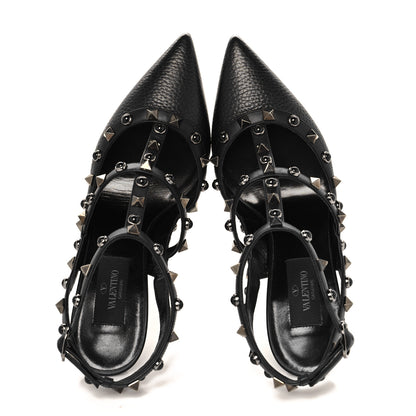 Valentino Garavani Pebbled Calfskin Onyx Rockstud Rolling Ankle Strap 100mm Pumps 37 Black 2 of 10