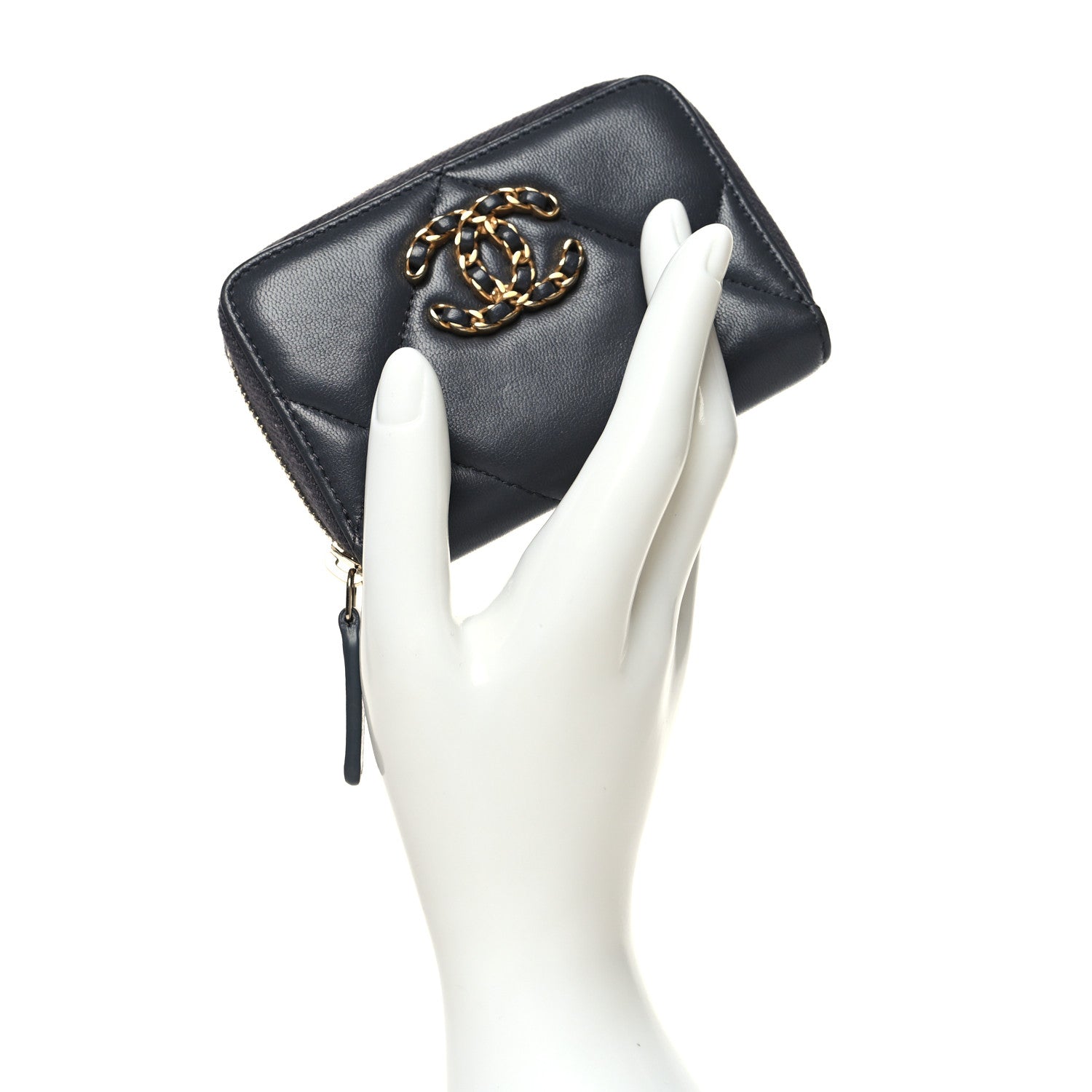 Chanel Lambskin Quilted Chanel 19 Zip Around Coin Purse Wallet Dark Grey 2 of 9
