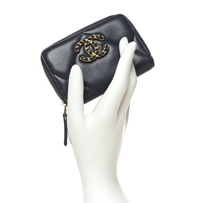 Chanel Lambskin Quilted Chanel 19 Zip Around Coin Purse Wallet Dark Grey 2 of 9