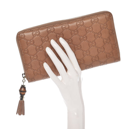 Gucci Guccissima Bamboo Tassel Zip Around Wallet Natural Brown 2 of 8