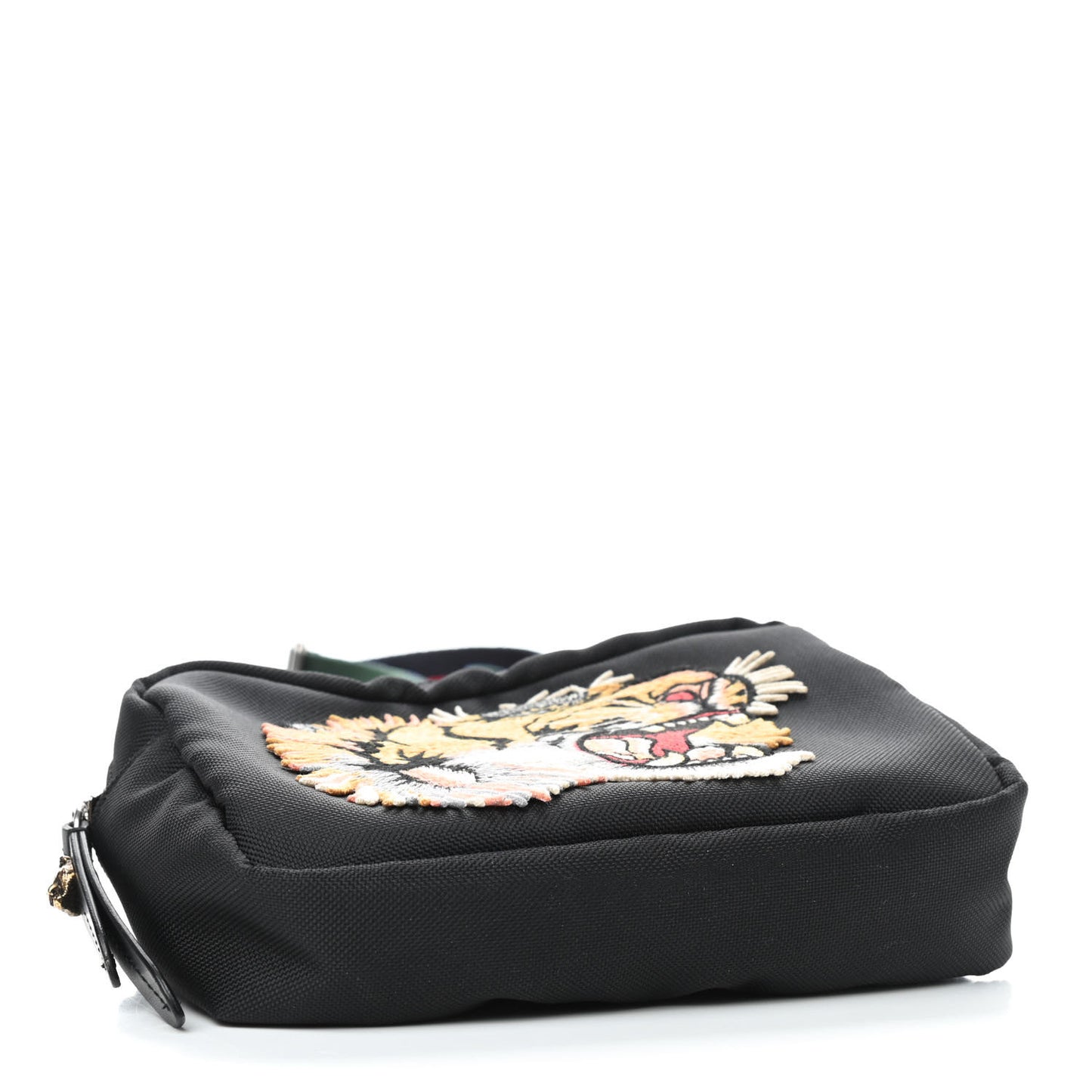 Canvas Web Tiger Embroidered Messenger Bag Black