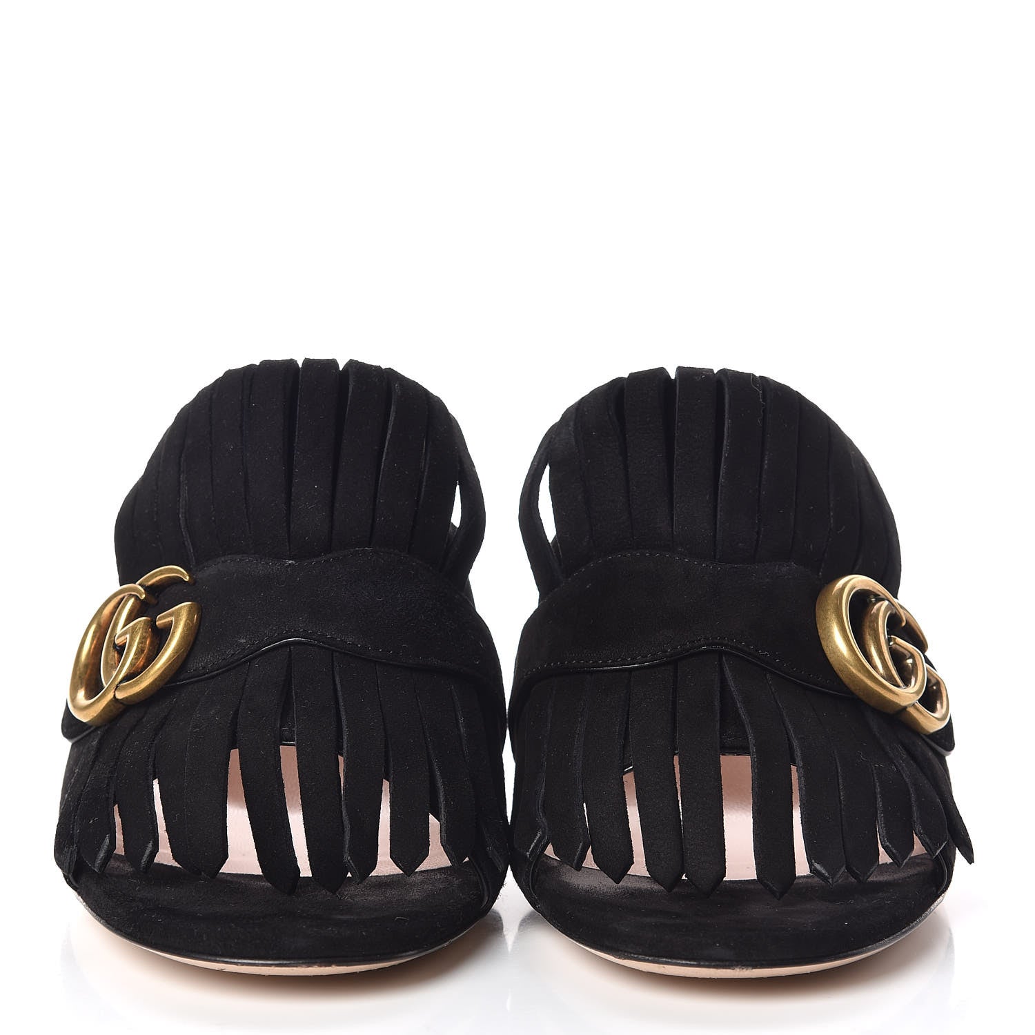 Gucci Kid Scamosciato GG Marmont Fringe 75mm Slide Sandals 41 Black 2 of 11