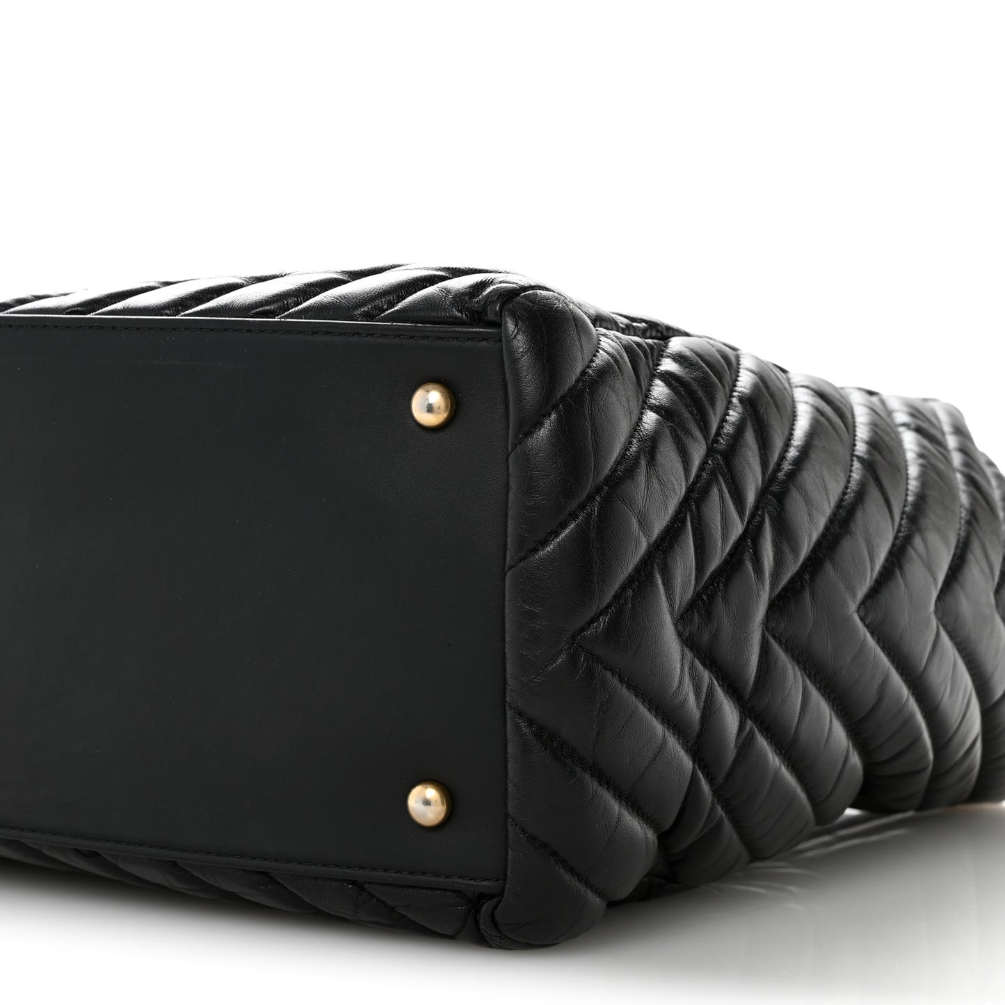 Aged Calfskin Chevron Large Coco Handle Shopping Tote Black