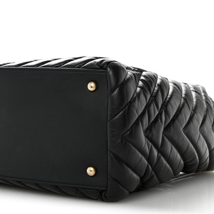 Chanel Aged Calfskin Chevron Large Coco Handle Shopping Tote Black 10 of 14