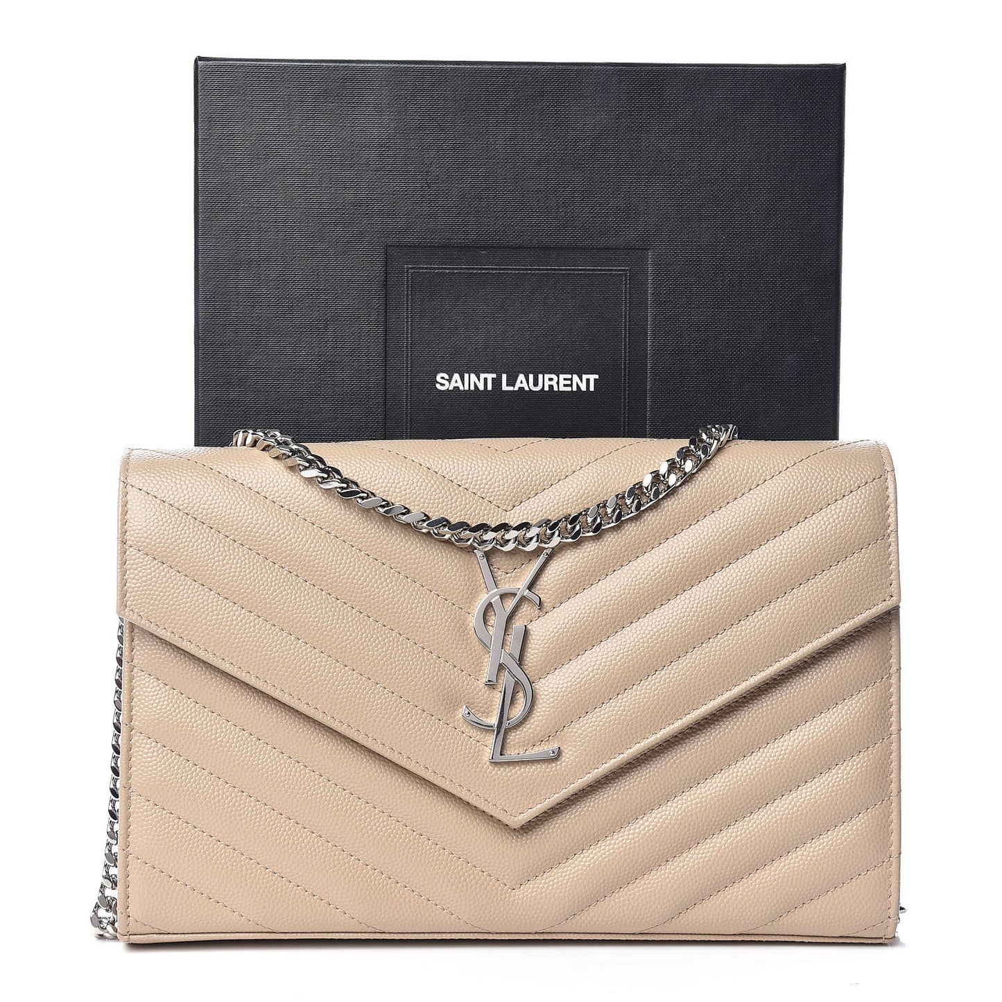 Grain De Poudre Matelasse Chevron Monogram Chain Wallet Nude Powder