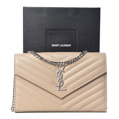 Saint Laurent Grain De Poudre Matelasse Chevron Monogram Chain Wallet Nude Powder 10 of 10