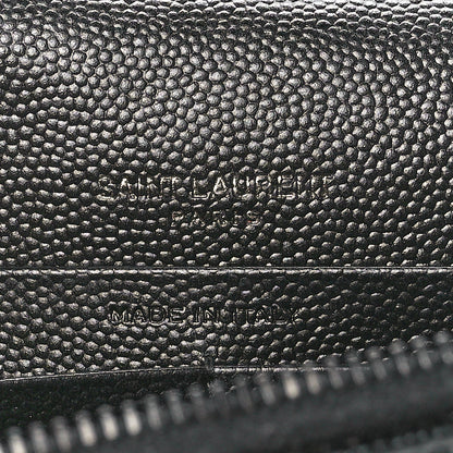 Saint Laurent Grain De Poudre Matelasse Chevron Monogram Monochrome Envelope Chain Wallet Black 6 of 12