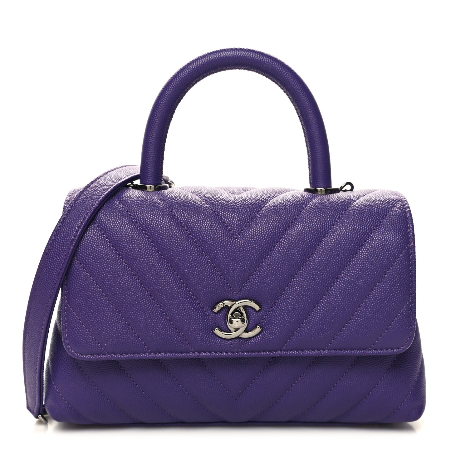 Caviar Chevron Quilted Mini Coco Handle Flap Purple