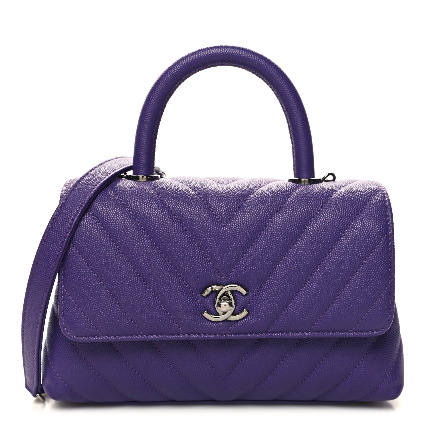 Chanel Caviar Chevron Quilted Mini Coco Handle Flap Purple 1 of 10