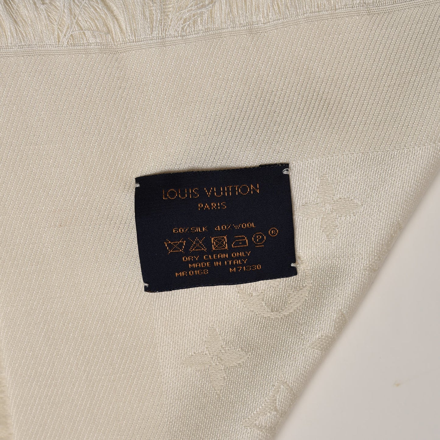 Wool Silk Monogram Shawl White