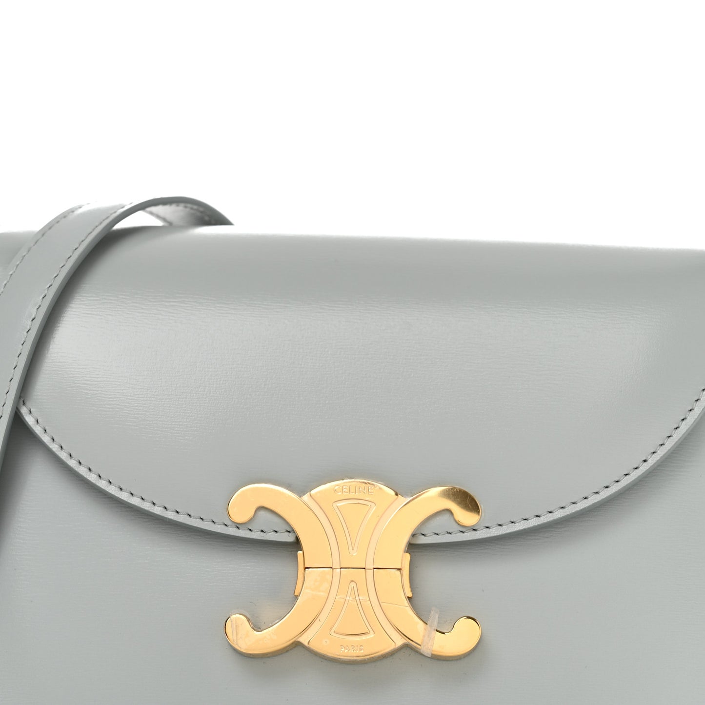 Shiny Calfskin Besace Clea Triomphe Blue Gray