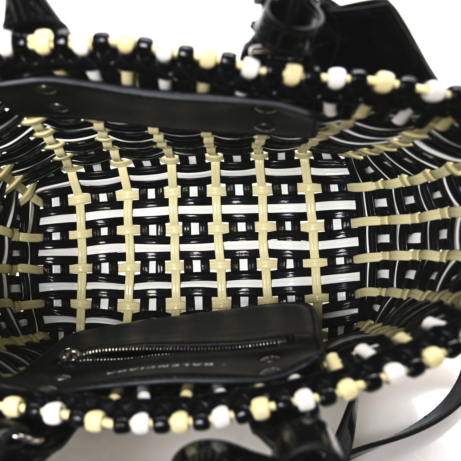 Balenciaga Varnished Faux Calfskin XS Bistro Basket Pale Yellow Black White 5 of 10