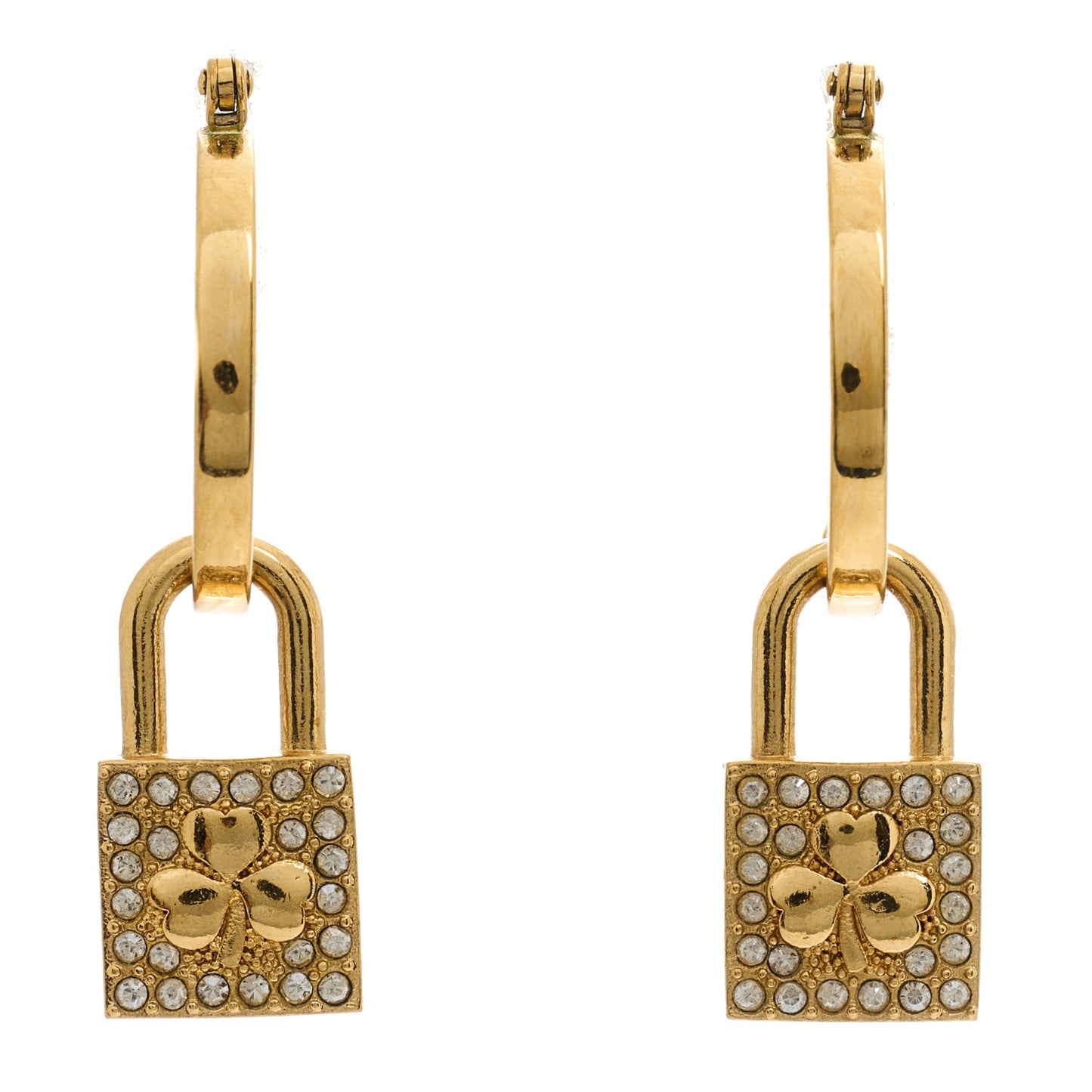 Crystal Lucky Padlock Earrings Gold
