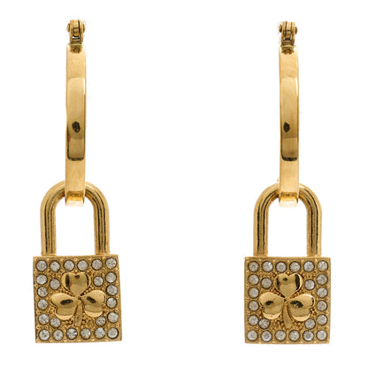 Christian Dior Crystal Lucky Padlock Earrings Gold 1 of 4