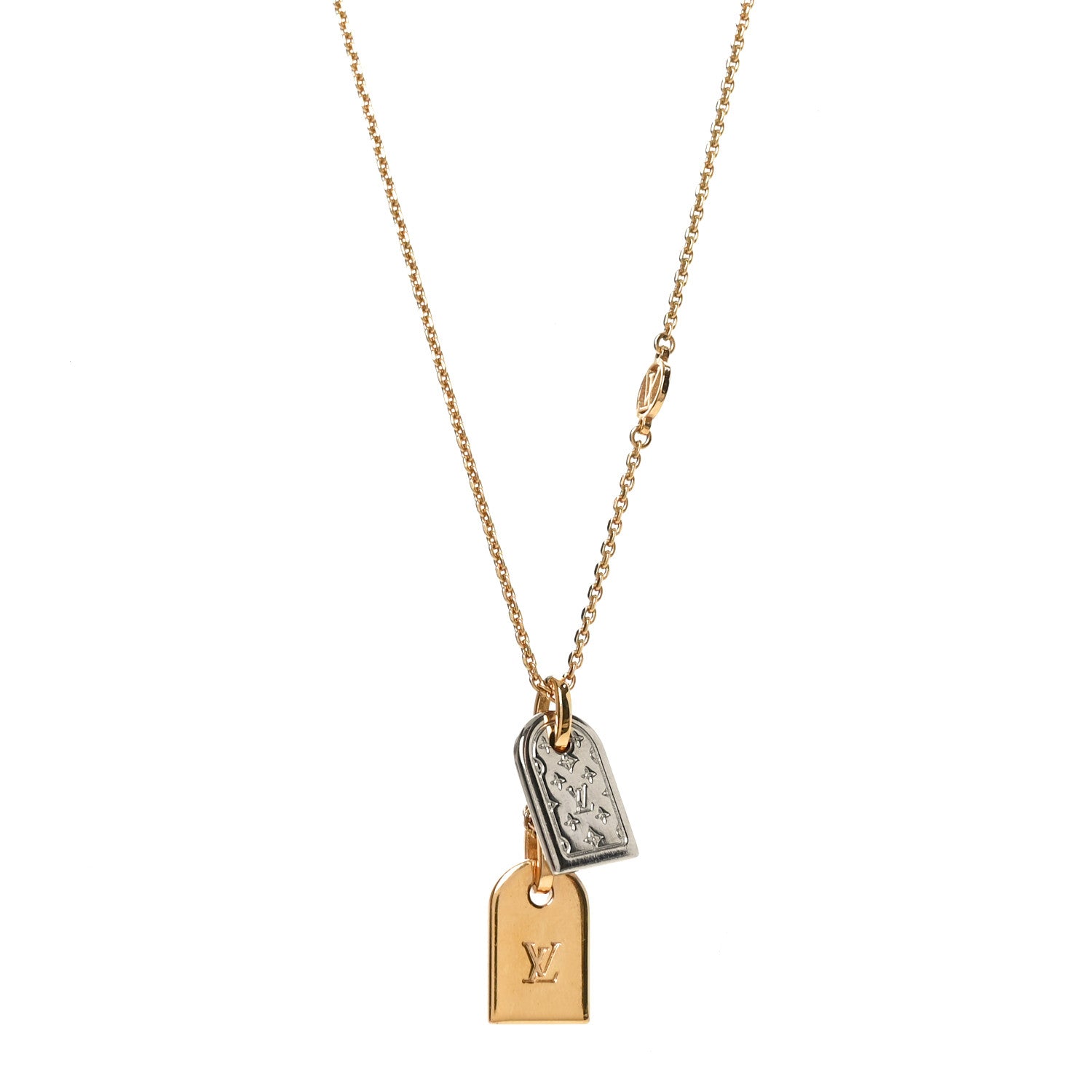 Louis Vuitton Crystal Precious Nanogram Name Tag Necklace Gold Silver 1 of 5