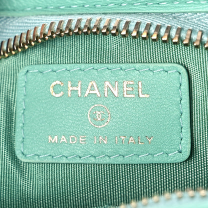 Chanel Tweed Lambskin PVC Quilted Wristlet Pouch Green 6 of 9