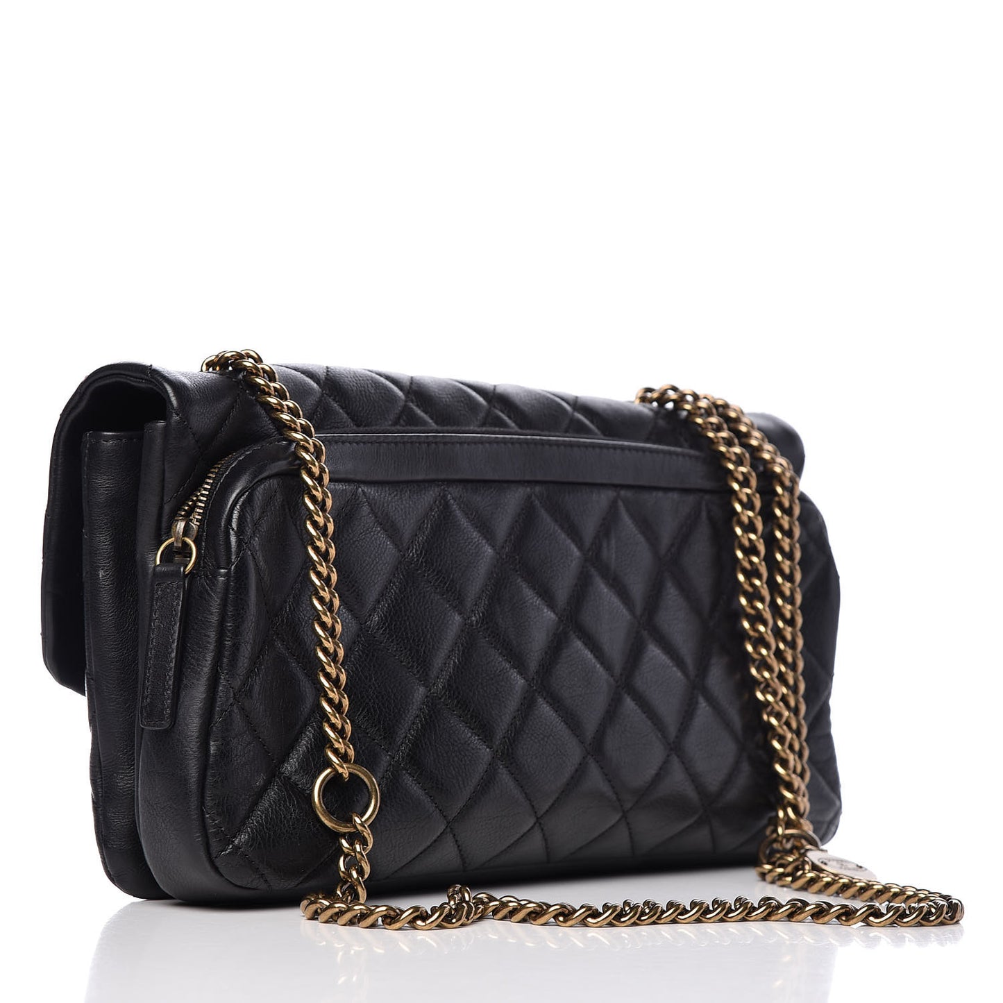 Calfskin Quilted Medium CC Crown Flap Black