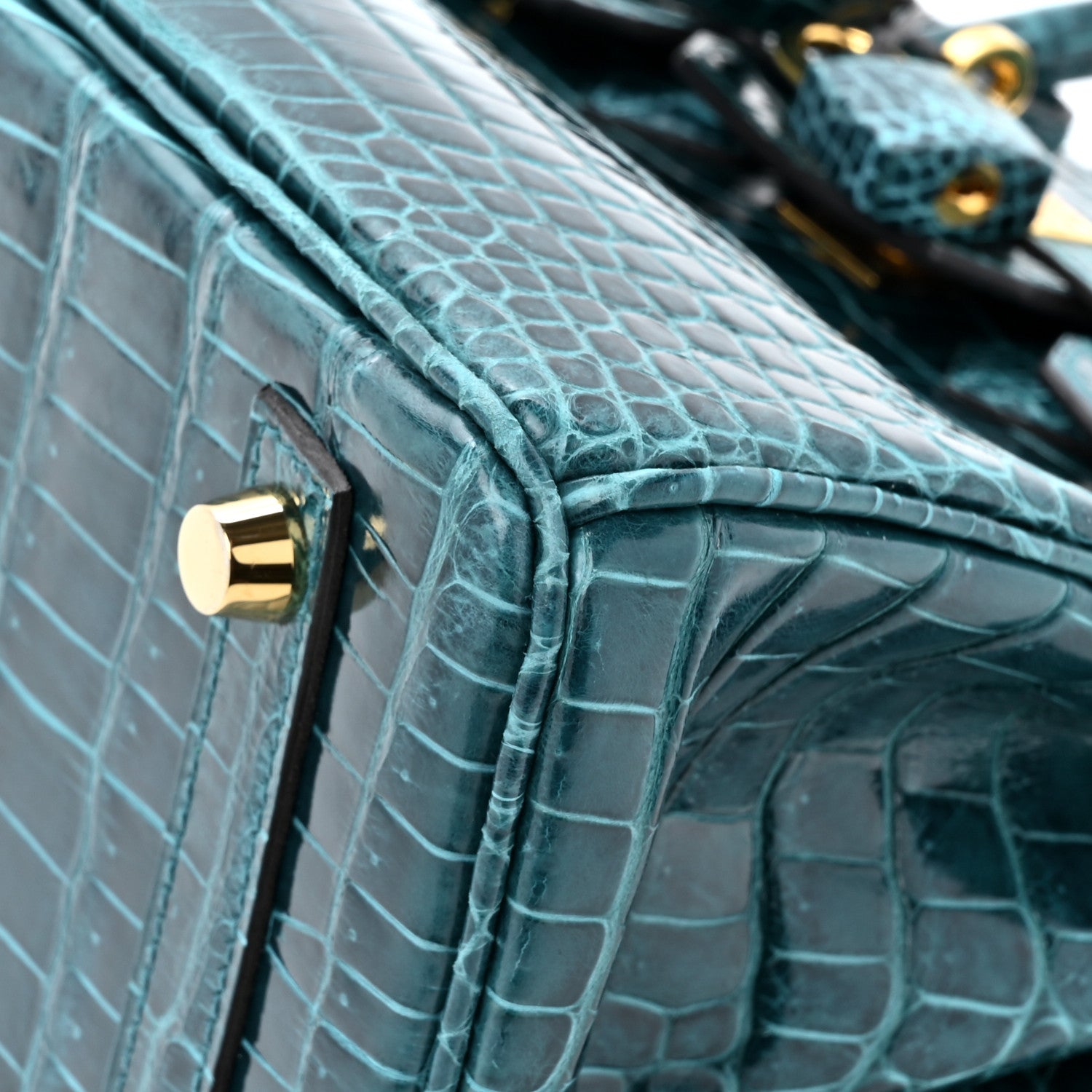 Hermes Shiny Porosus Crocodile Birkin 25 Vert Bosphore 12 of 14