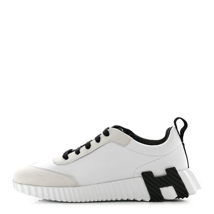 Hermes Goatskin Suede Goatskin Bouncing Sneakers 37 White Black 1 of 8