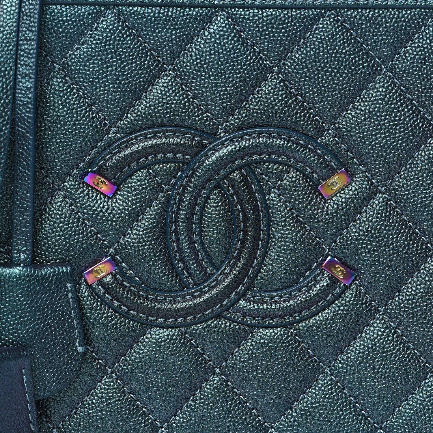 Chanel Iridescent Caviar Quilted Medium CC Filigree Vanity Case Dark Turquoise 7 of 9