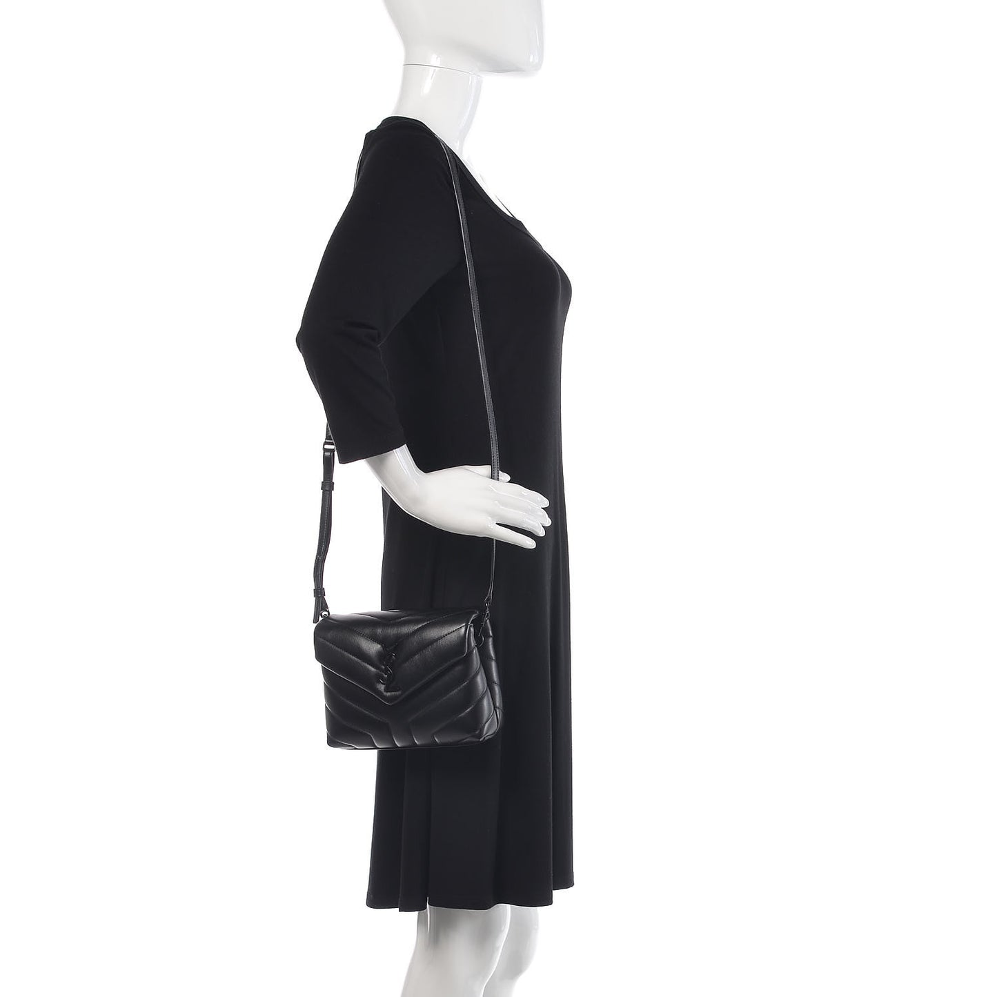 Calfskin Y Quilted Monogram Toy Loulou Crossbody Bag Black