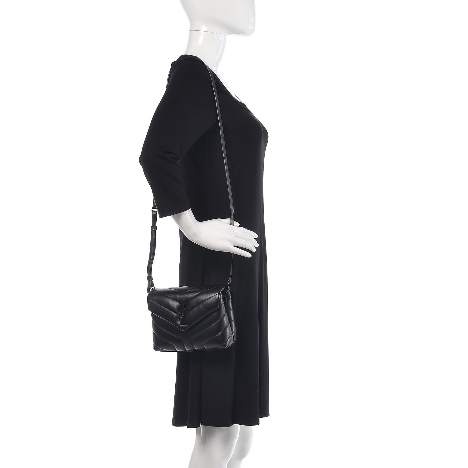 Saint Laurent Calfskin Y Quilted Monogram Toy Loulou Crossbody Bag Black 2 of 10