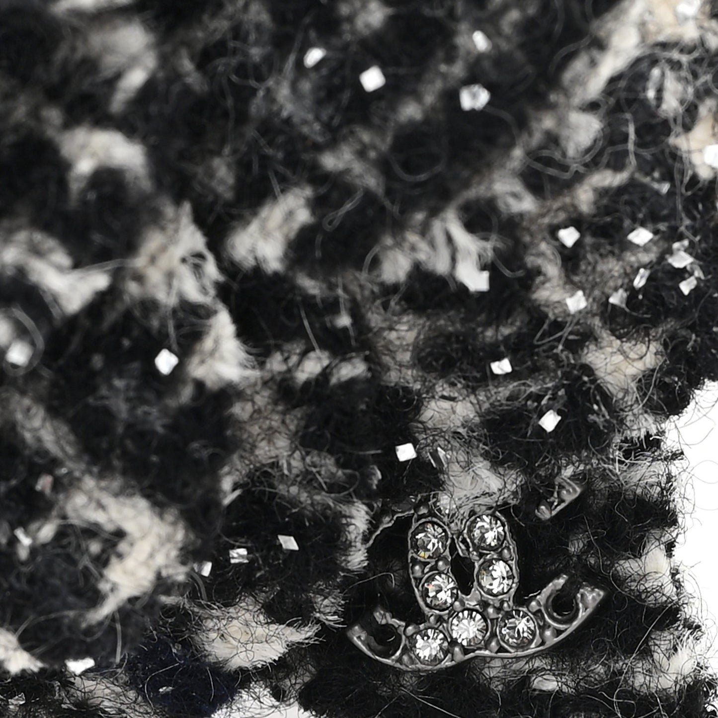 Tweed Camellia Pin Brooch Black White Navy